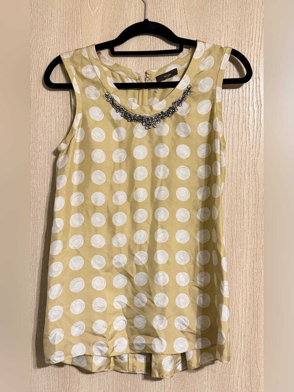 Vera Wang 100% Silk Polka Dot Jeweled Blouse – Women’s Small 4/6